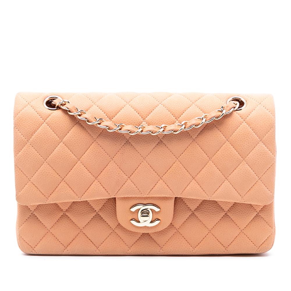 Chanel AB Chanel Orange Peach Caviar Leather Leather Medium Classic Caviar Double Flap France