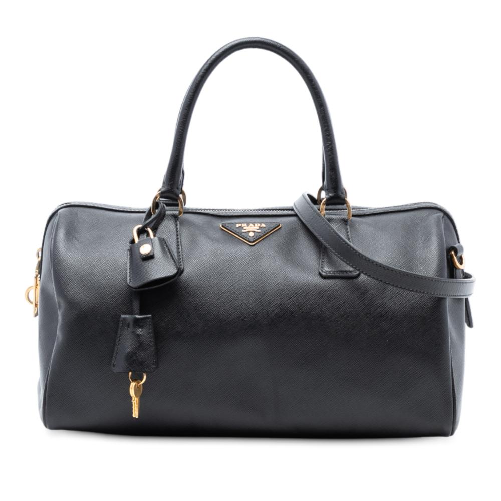 Prada B Prada Black Saffiano Leather Lux Boston Bag Italy