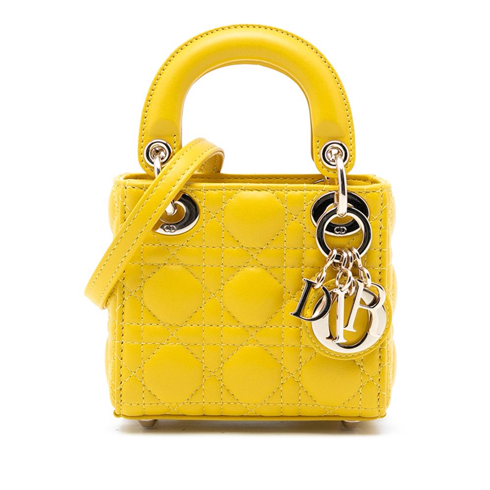 Christian Dior AB Dior Yellow Lambskin Leather Leather Micro Lambskin Cannage Lady Dior Italy
