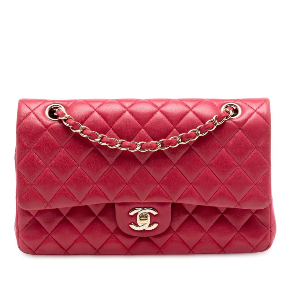 Chanel B Chanel Red Lambskin Leather Leather Medium Classic Lambskin Double Flap France