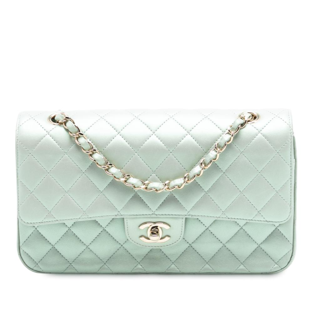 Chanel AB Chanel Green Mint Lambskin Leather Leather Medium Classic Iridescent Lambskin Double Flap France
