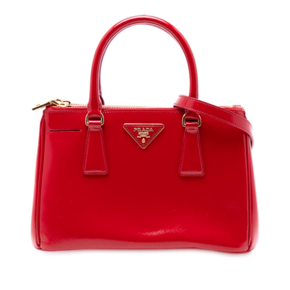 Prada B Prada Red Saffiano Leather Mini Vernice Galleria Double Zip Satchel Italy