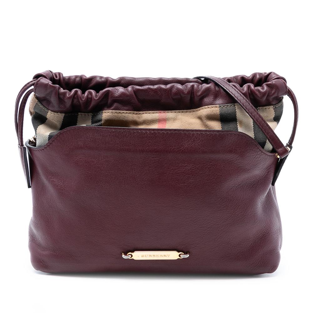 Burberry B Burberry Red Burgundy Calf Leather House Check Canvas and skin Little Crush Crossbody Italy