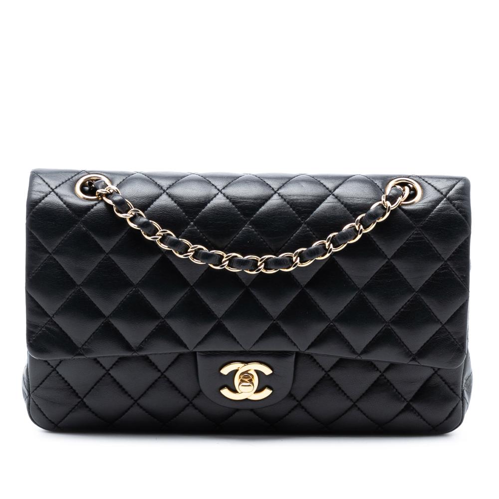 Chanel B Chanel Black Lambskin Leather Leather Medium Classic Lambskin Double Flap France