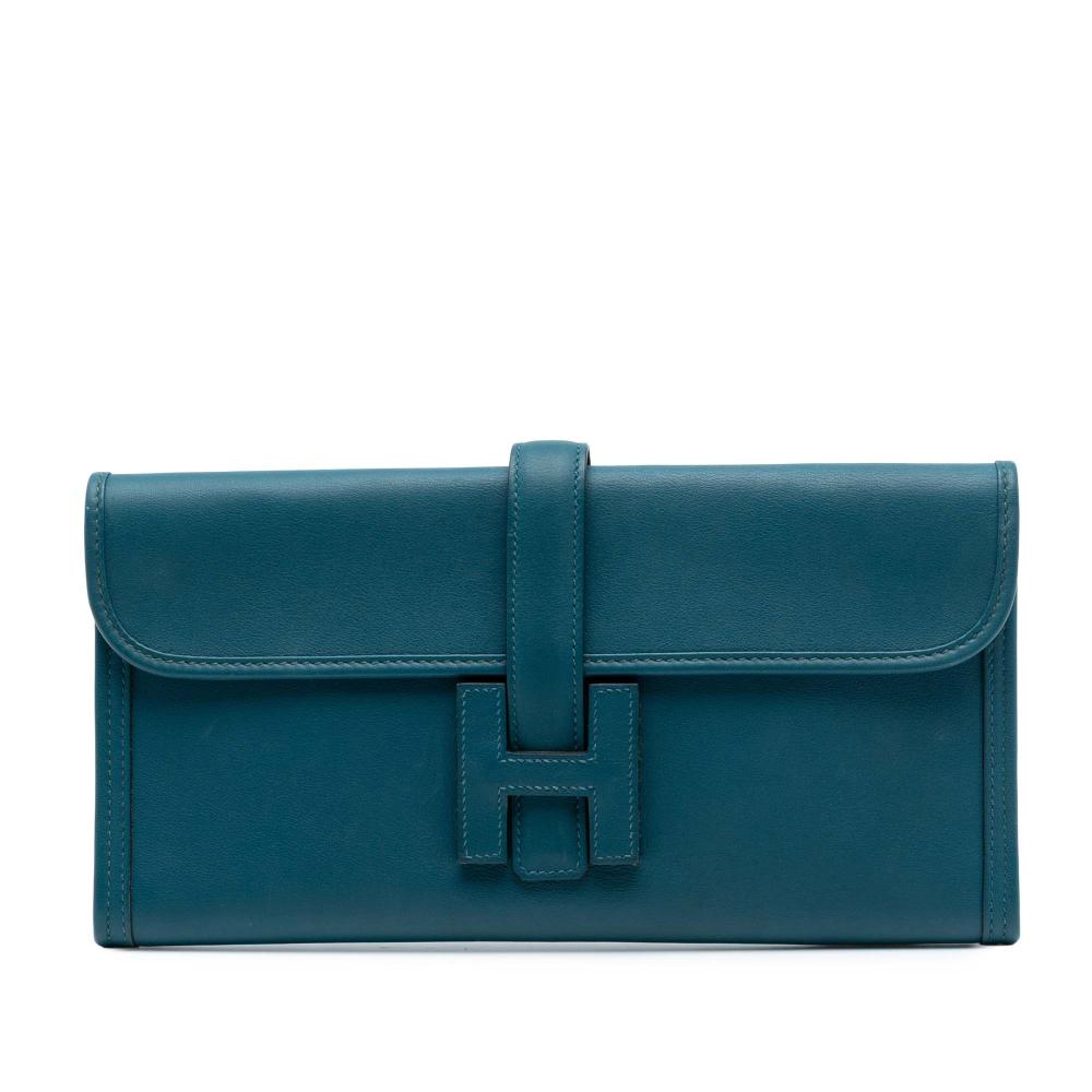 Hermès AB Hermès Blue Peacock Calf Leather Swift Jige Elan 29 France