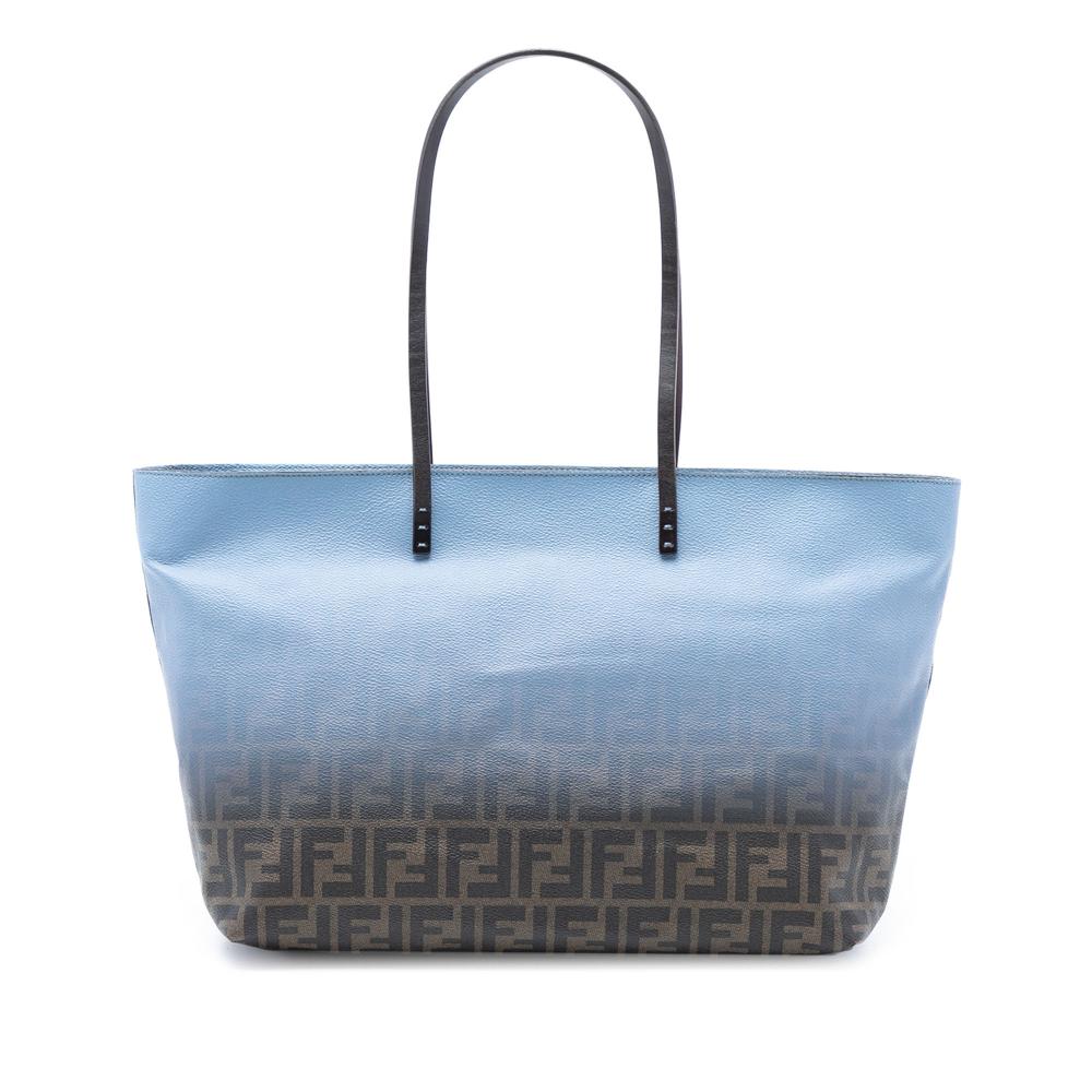 Fendi B Fendi Blue Light Blue with Brown Coated Canvas Fabric Medium Ombre Zucca Spalmati Roll Tote Italy