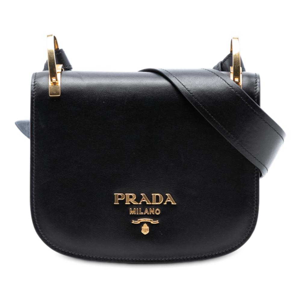 Prada B Prada Black Calf Leather City Pionniere Saddle Bag Italy