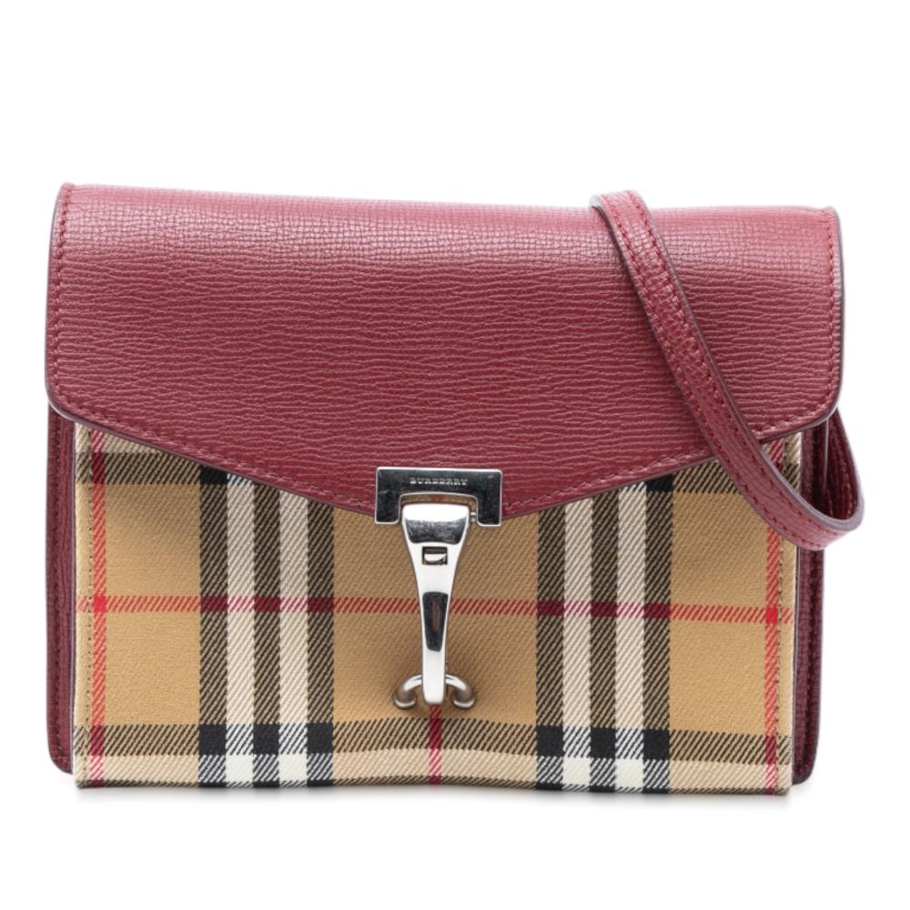 Burberry B Burberry Red Calf Leather Small and House Check Canvas Derby Macken Crossbody Italy