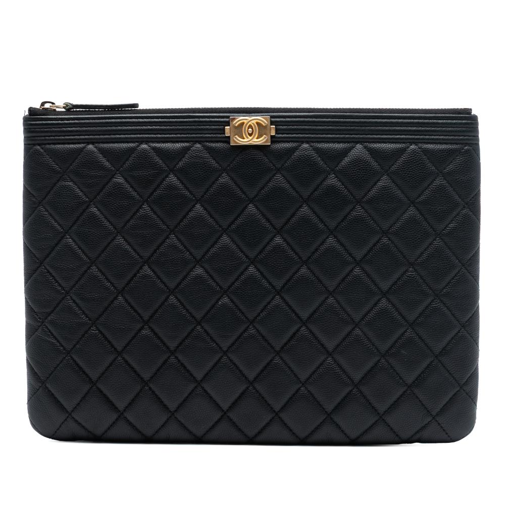 Chanel B Chanel Black Caviar Leather Leather Medium Quilted Caviar Boy O Case Clutch Italy
