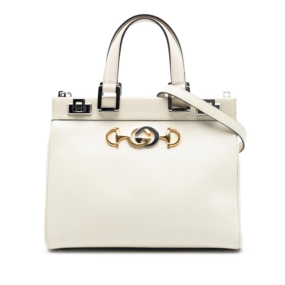 Gucci B Gucci White Ivory Calf Leather Small Grained skin Zumi Top Handle Bag Italy