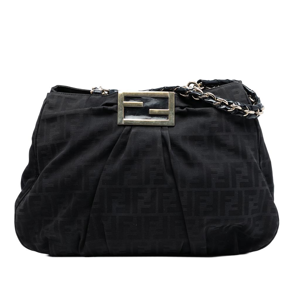 Fendi B Fendi Black Canvas Fabric Large Zucca Mia Tote Italy