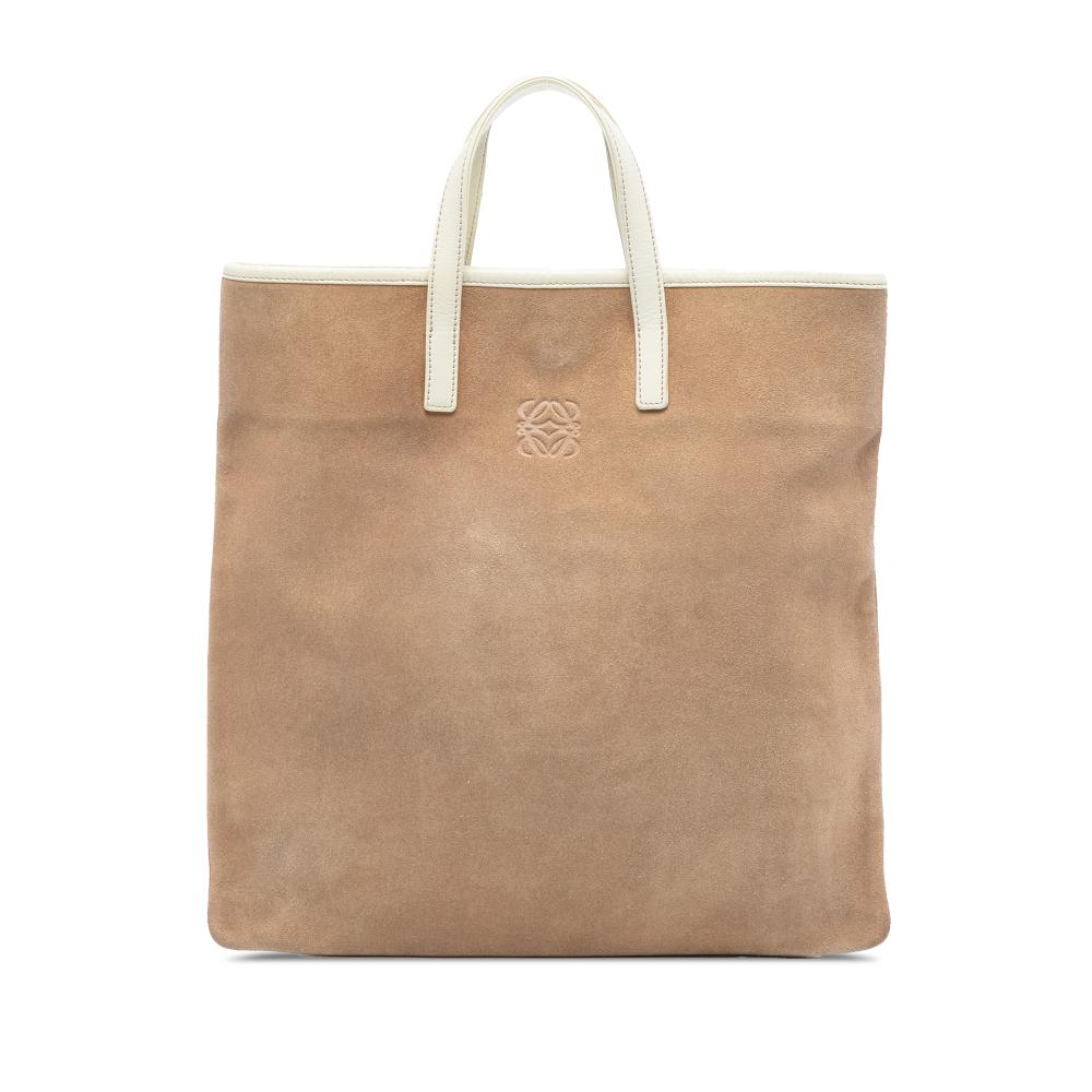Loewe AB LOEWE Brown Beige with White Suede Leather Anagram Tote Spain