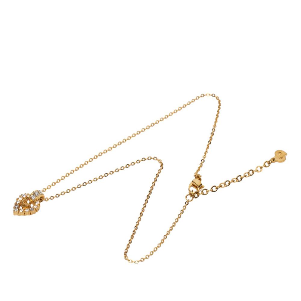 Christian Dior B Dior Gold Gold Plated Metal Rhinestone Logo Heart Pendant Necklace Germany