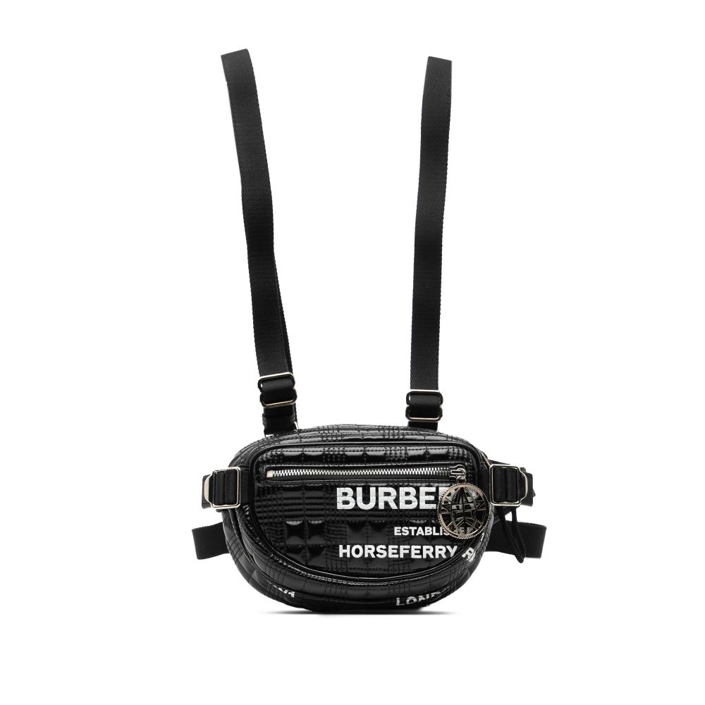 Burberry AB Burberry Black Coated Canvas Fabric Horseferry Printed Cannon Utility Belt Bag Italy