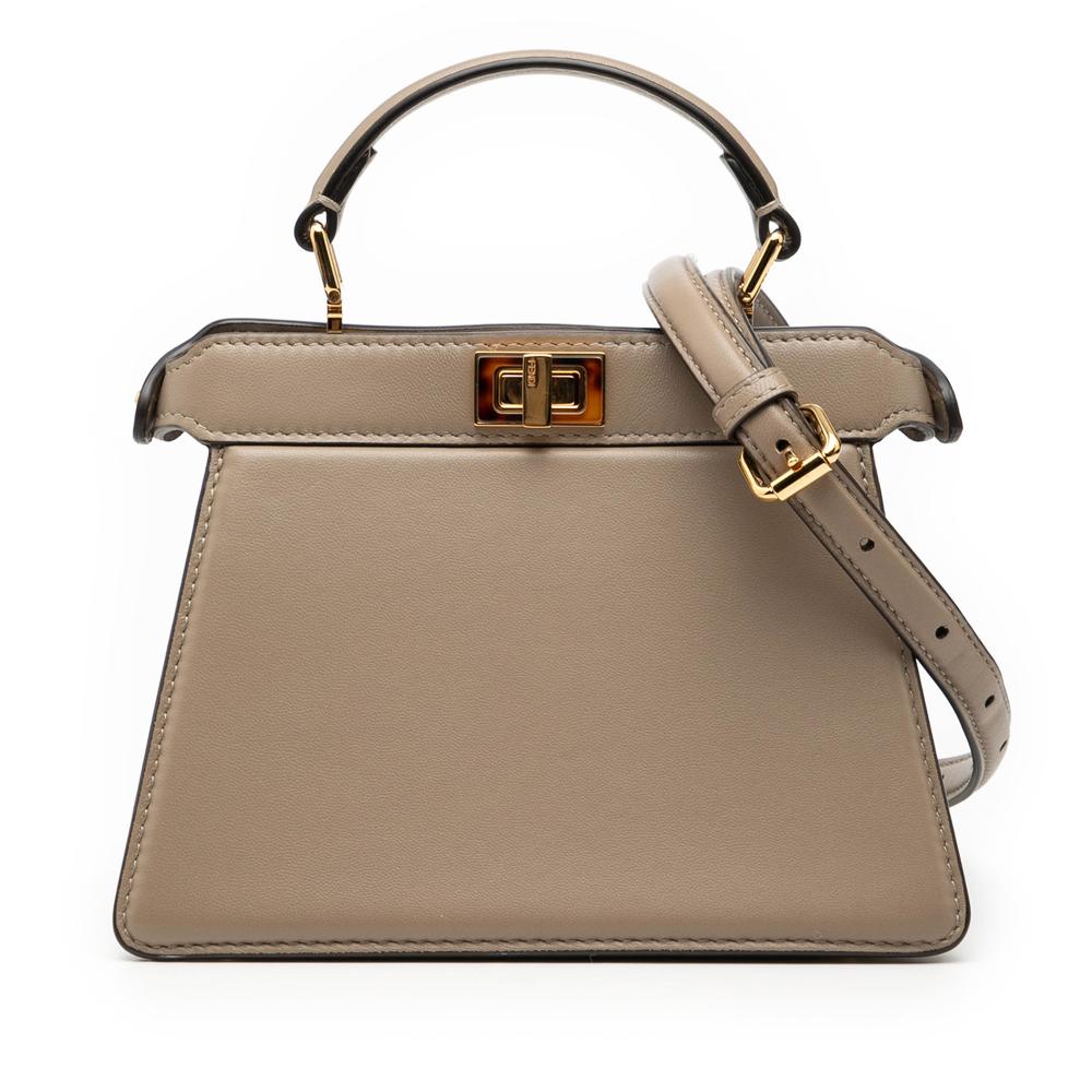 Fendi AB Fendi Brown Beige Calf Leather Petite Peekaboo ISeeU Satchel Italy