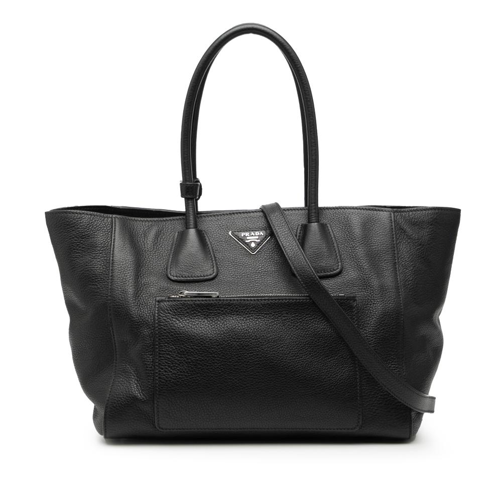Prada B Prada Black Calf Leather Vitello Daino Shopping Tote India