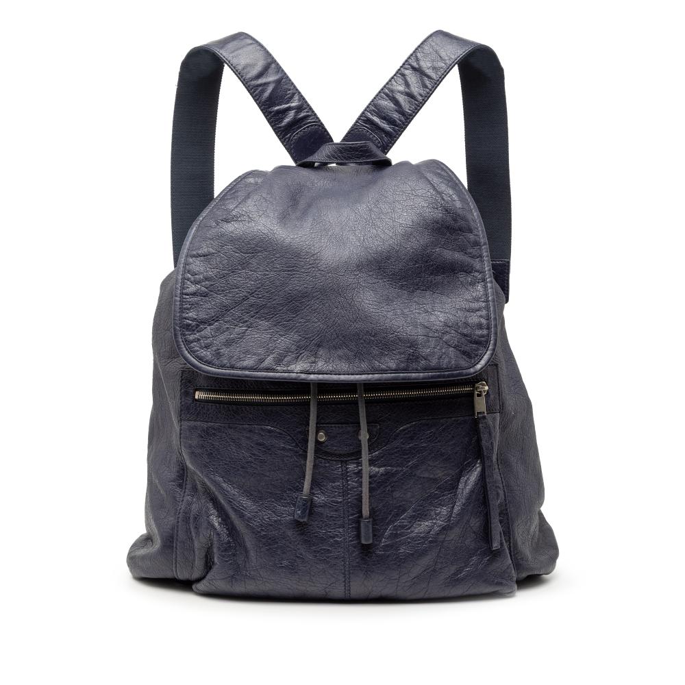 Balenciaga B Balenciaga Blue Navy Lambskin Leather Leather Lambskin Motocross Classic Traveler Backpack Italy