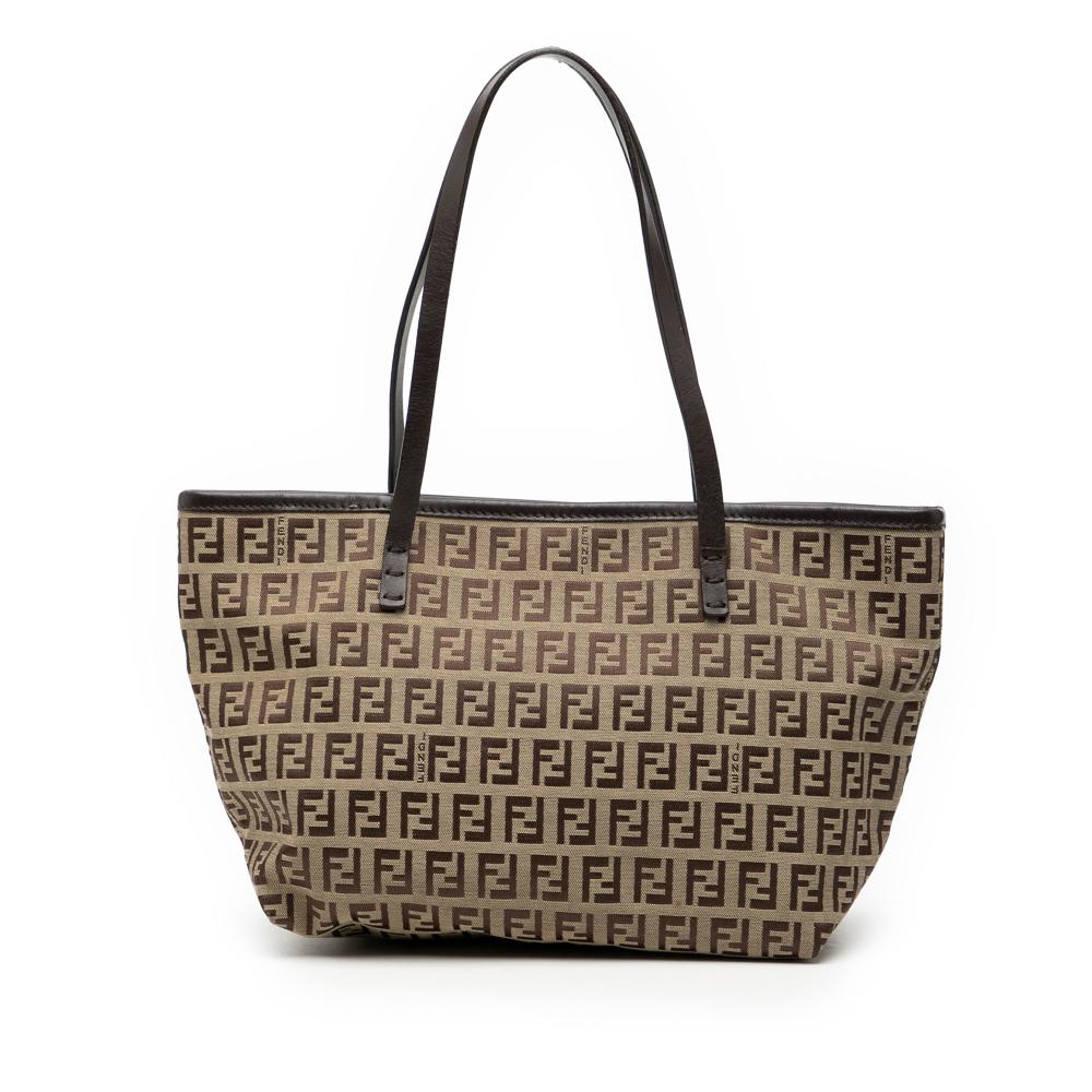 Fendi B Fendi Brown Beige Canvas Fabric Zucchino Tote Italy