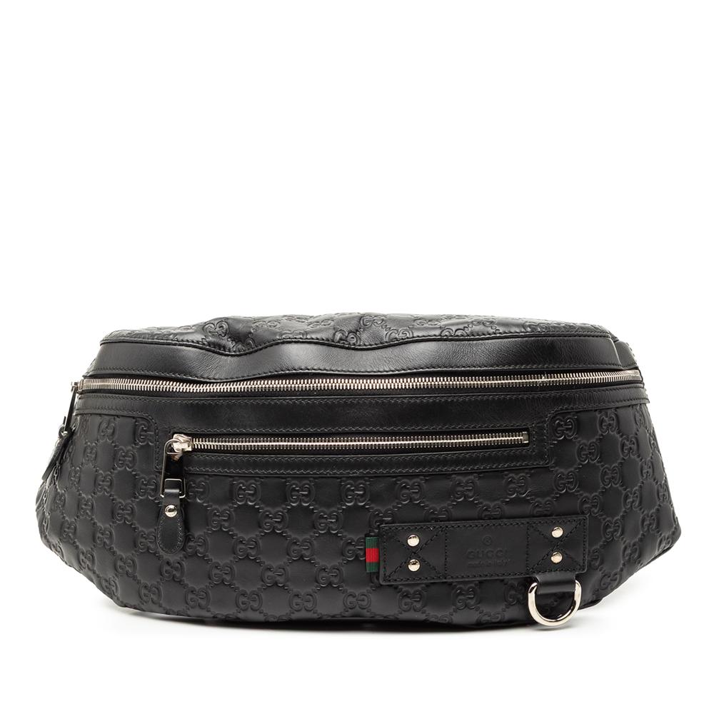 Gucci AB Gucci Black Calf Leather Guccissima Web Belt Bag Italy