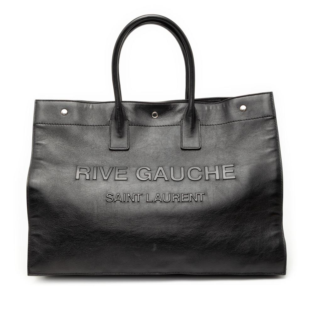 Saint Laurent B Saint Laurent Black Calf Leather Large Smooth skin Rive Gauche Tote Italy