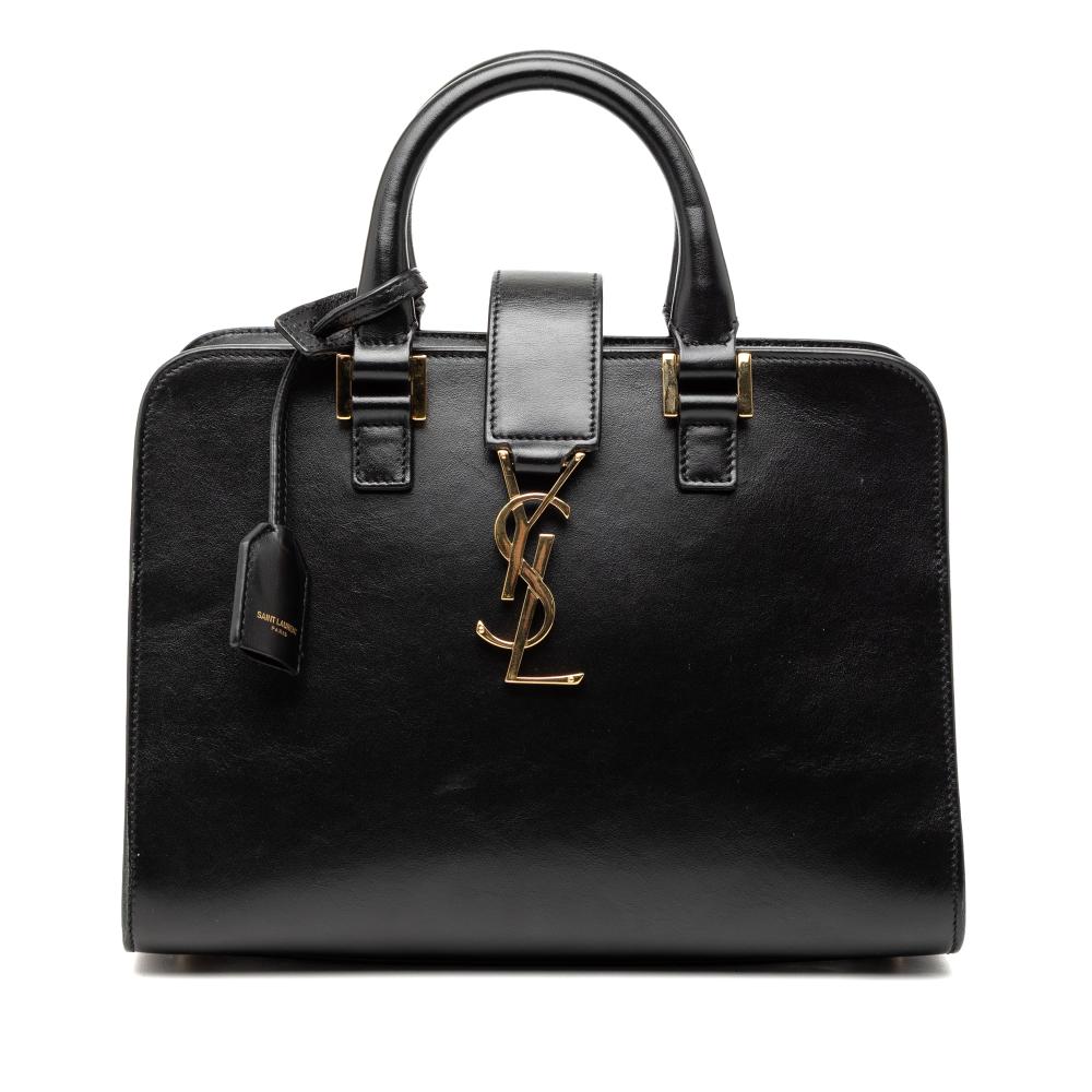 Saint Laurent B Saint Laurent Black Calf Leather Baby Monogram Cabas Satchel Italy