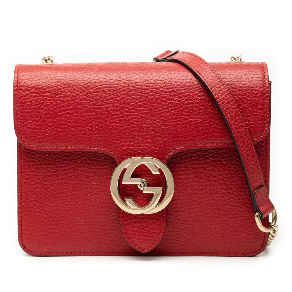 Gucci B Gucci Red Calf Leather Small Dollar skin Interlocking G Crossbody Italy