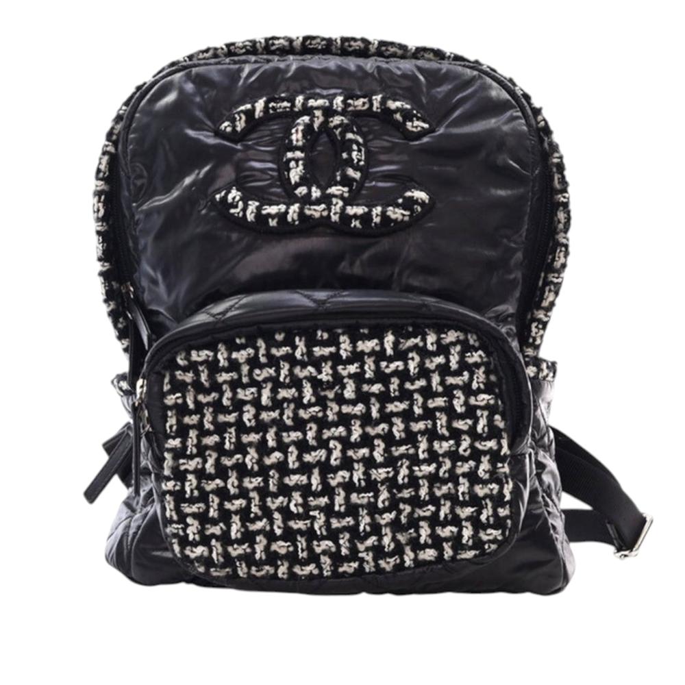 Chanel AB Chanel Black Nylon Fabric and Tweed Coco Neige Backpack Italy