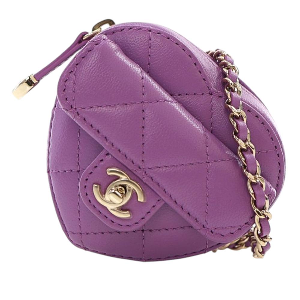 Chanel AB Chanel Purple Lambskin Leather Leather Lambskin CC in Love Heart Necklace Bag France