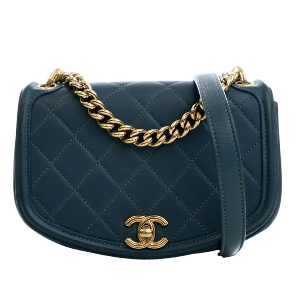Chanel B Chanel Blue Peacock Calf Leather Mini Quilted skin Underline Flap Italy