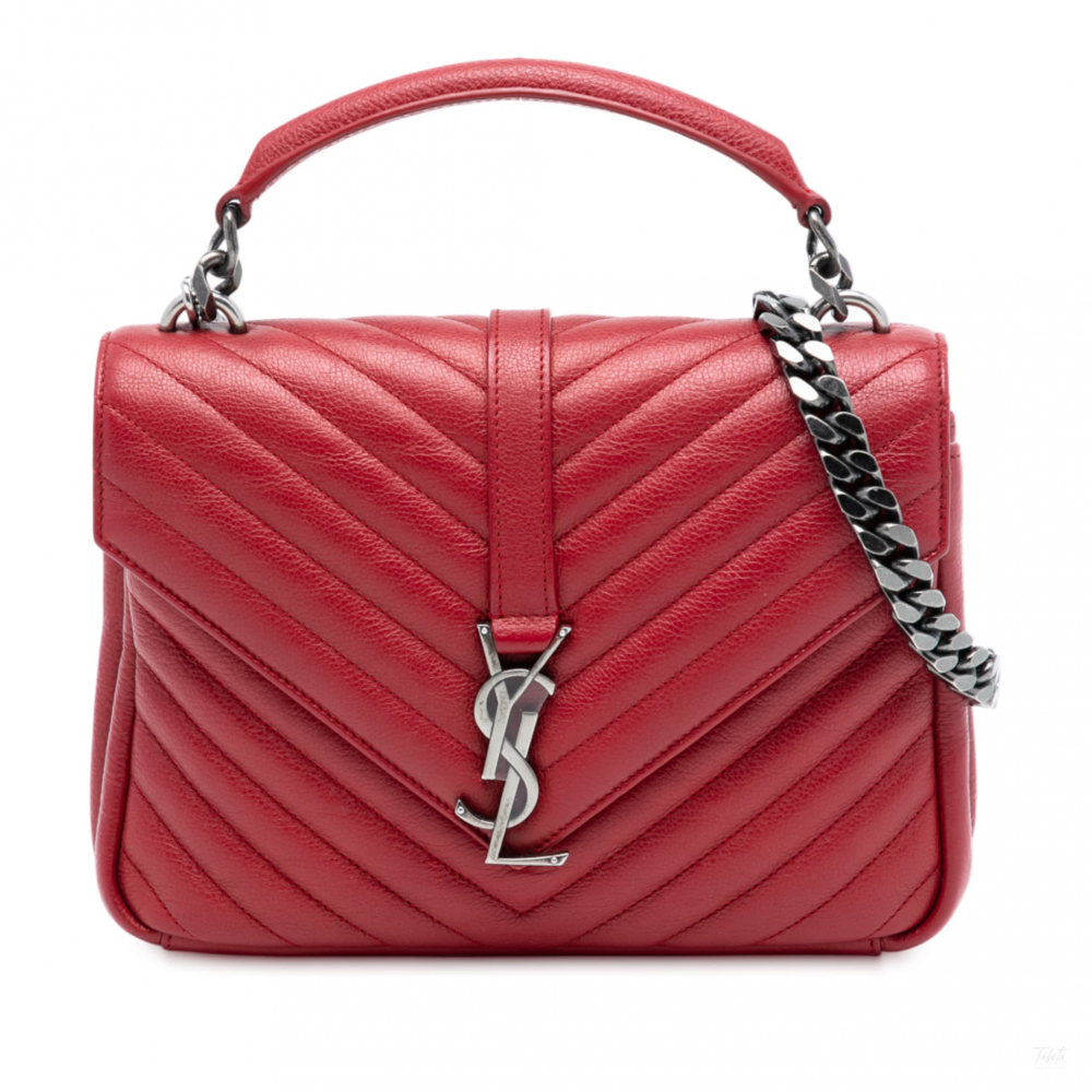 Saint Laurent College Medium Chevron Quilted Leather 2-Ways Envelope Bag Red