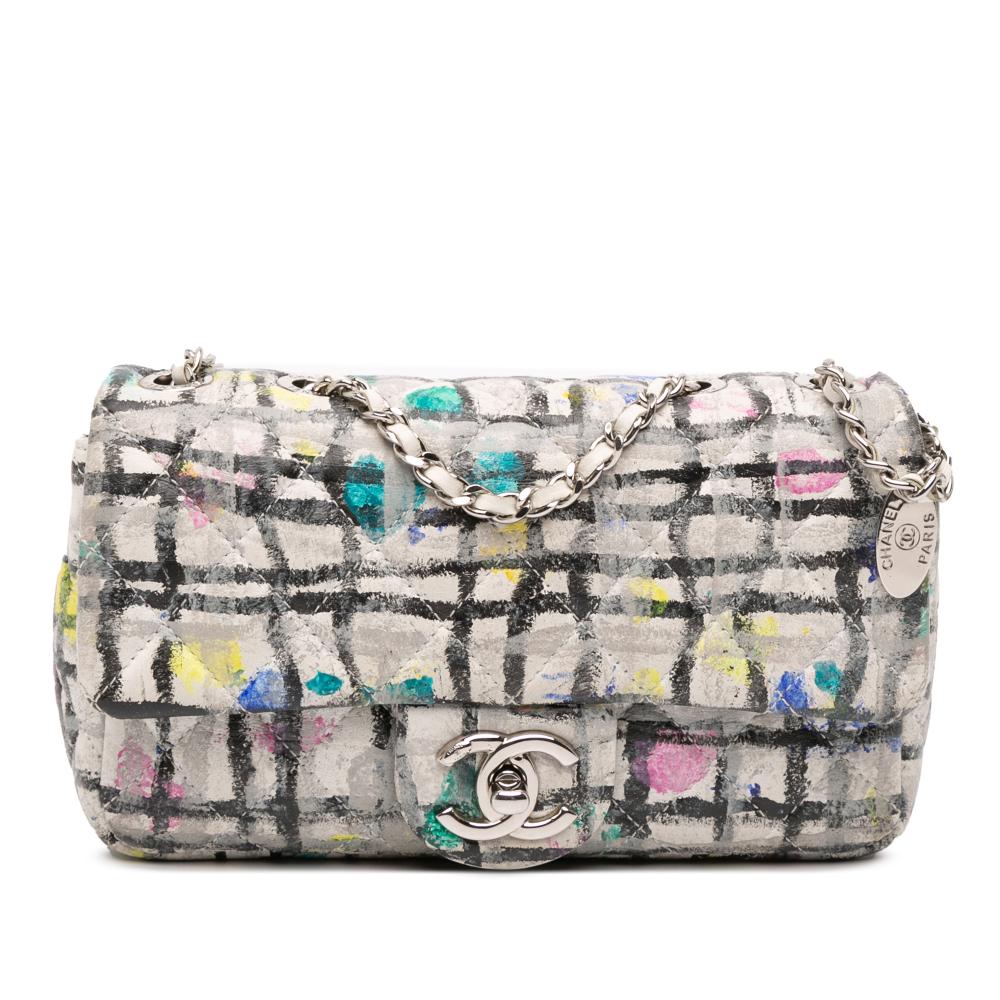 Chanel B Chanel White Calf Leather Mini Rectangular skin Hand Painted Graffiti Flap Italy