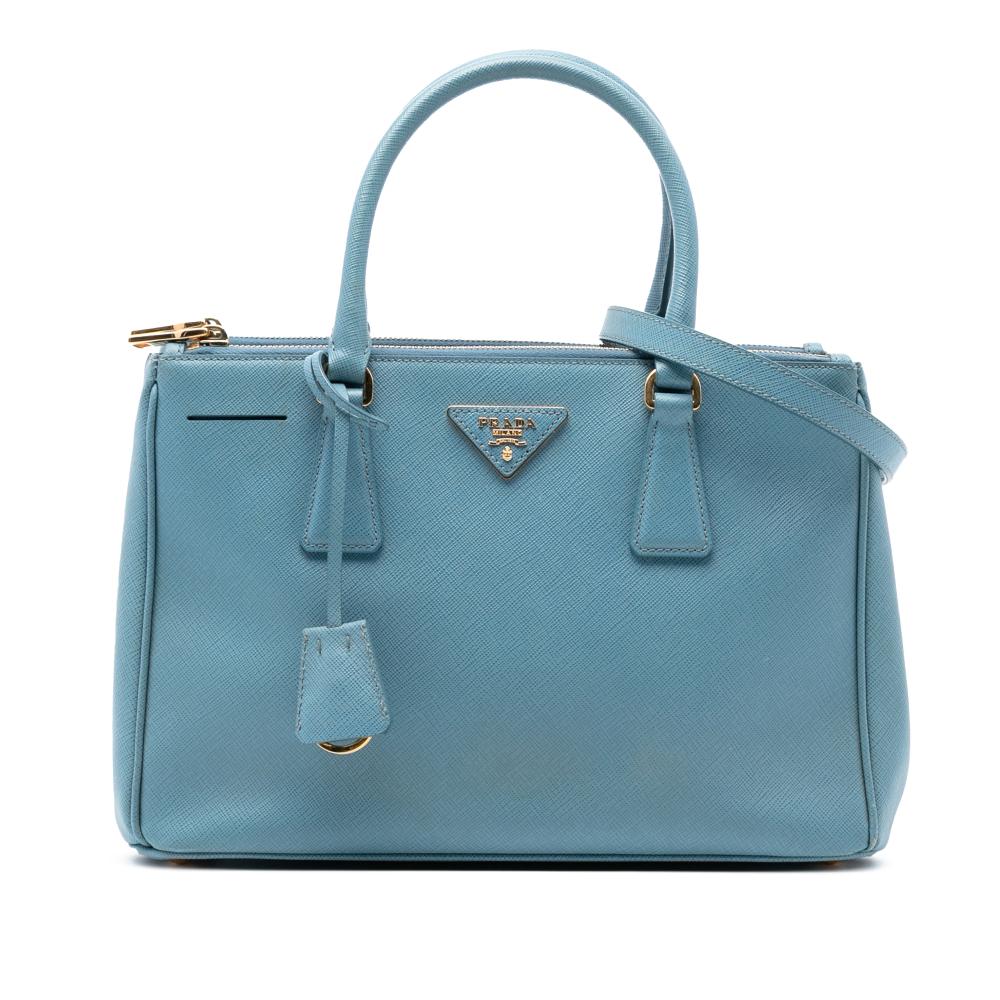 Prada B Prada Blue Saffiano Leather Small Lux Galleria Double Zip Satchel Italy