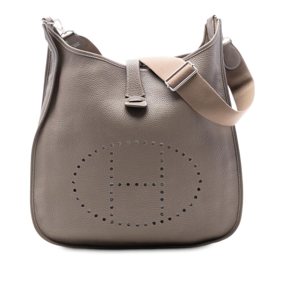 Hermès B Hermès Brown Taupe Calf Leather Clemence Evelyne II TGM France