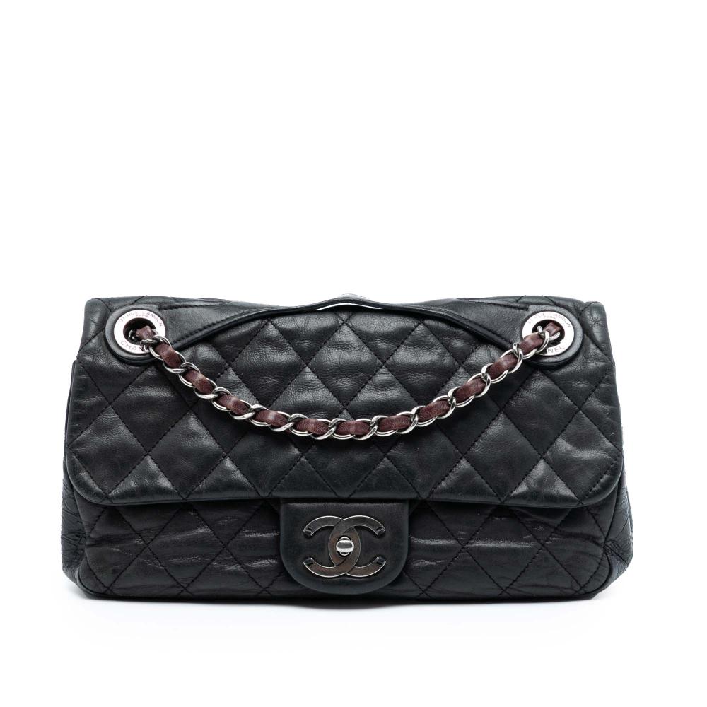 Chanel AB Chanel Black Calf Leather Medium Iridescent skin In The Mix Flap Italy