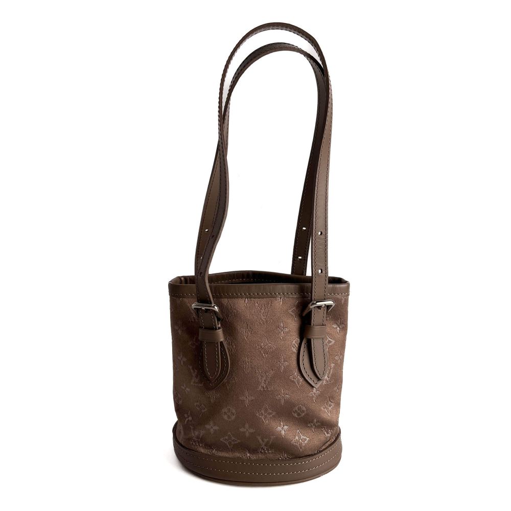 Louis Vuitton Bucket Mini Satin & Leather Bucket Handbag Taupe