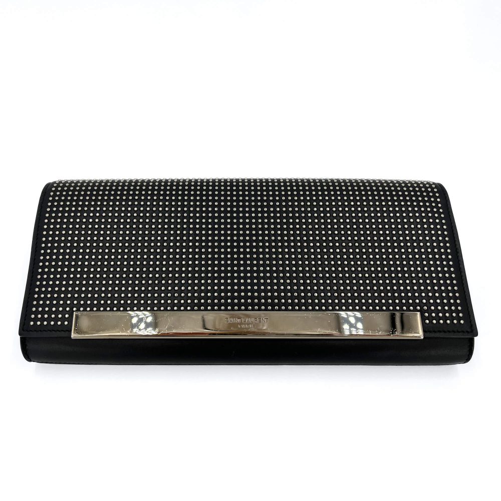 Saint Laurent Rivets Leather Flap Clutch Black