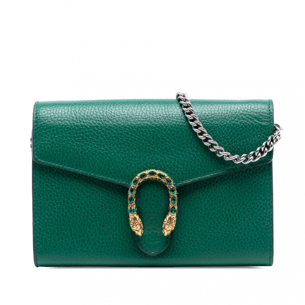 Gucci Dionysus Mini Leather Wallet on Chain Handbag Green