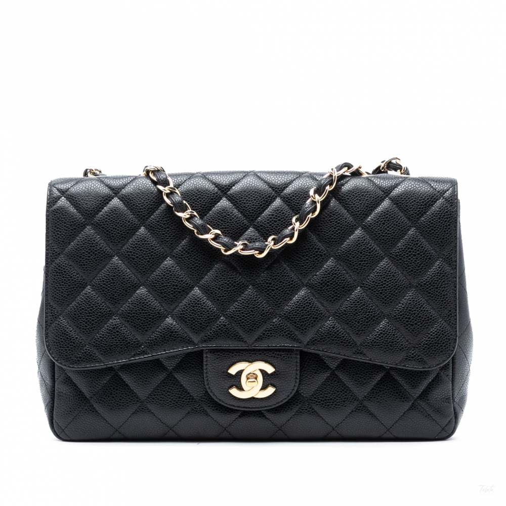 Chanel Classic Single Flap Jumbo Caviar Leather Matelassè Handbag Black