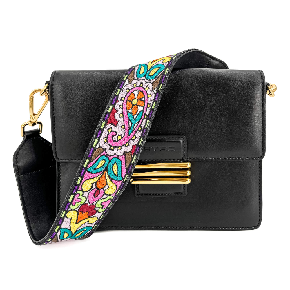Etro Rainbow Leather Flap Shoulder Bag Black