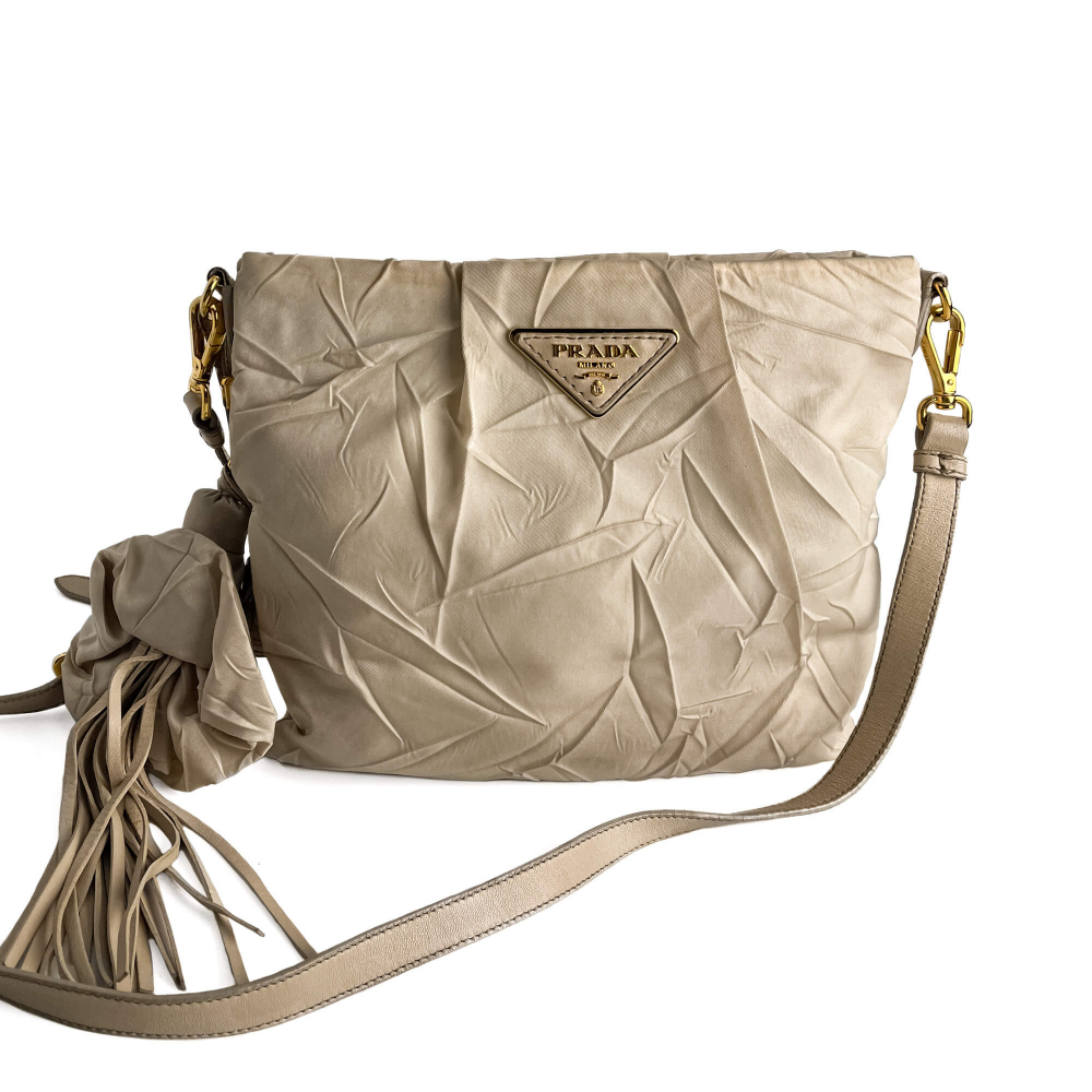 Prada Re-Edition Econyl Nylon Satchel Crossbody Desert Beige