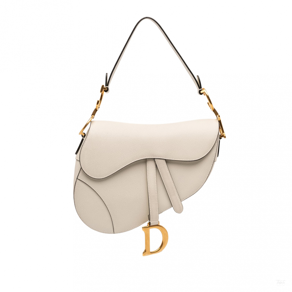 Christian Dior Saddle Grained Calfskin Leather No Strap Handbag White