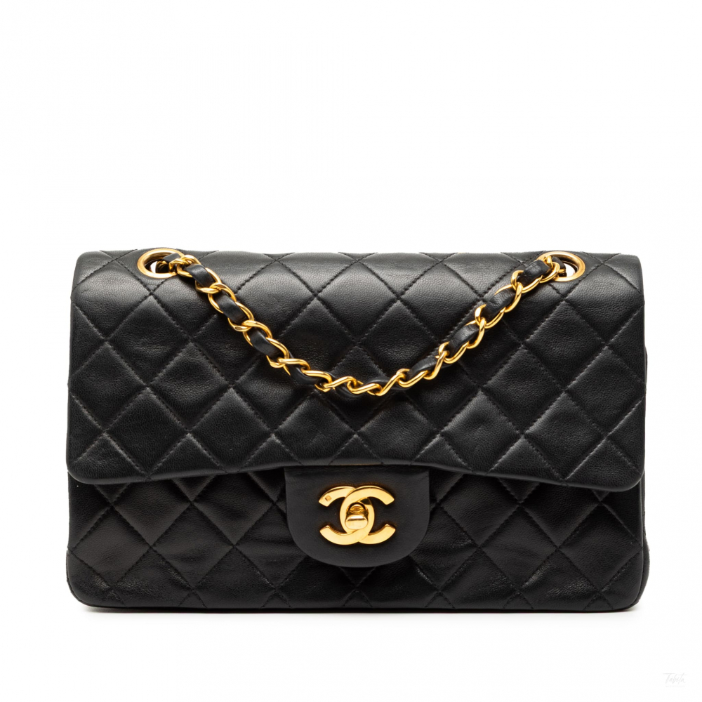 Chanel Classic Double Flap Small Lambskin Leather Matelassè Shoulder Bag Black