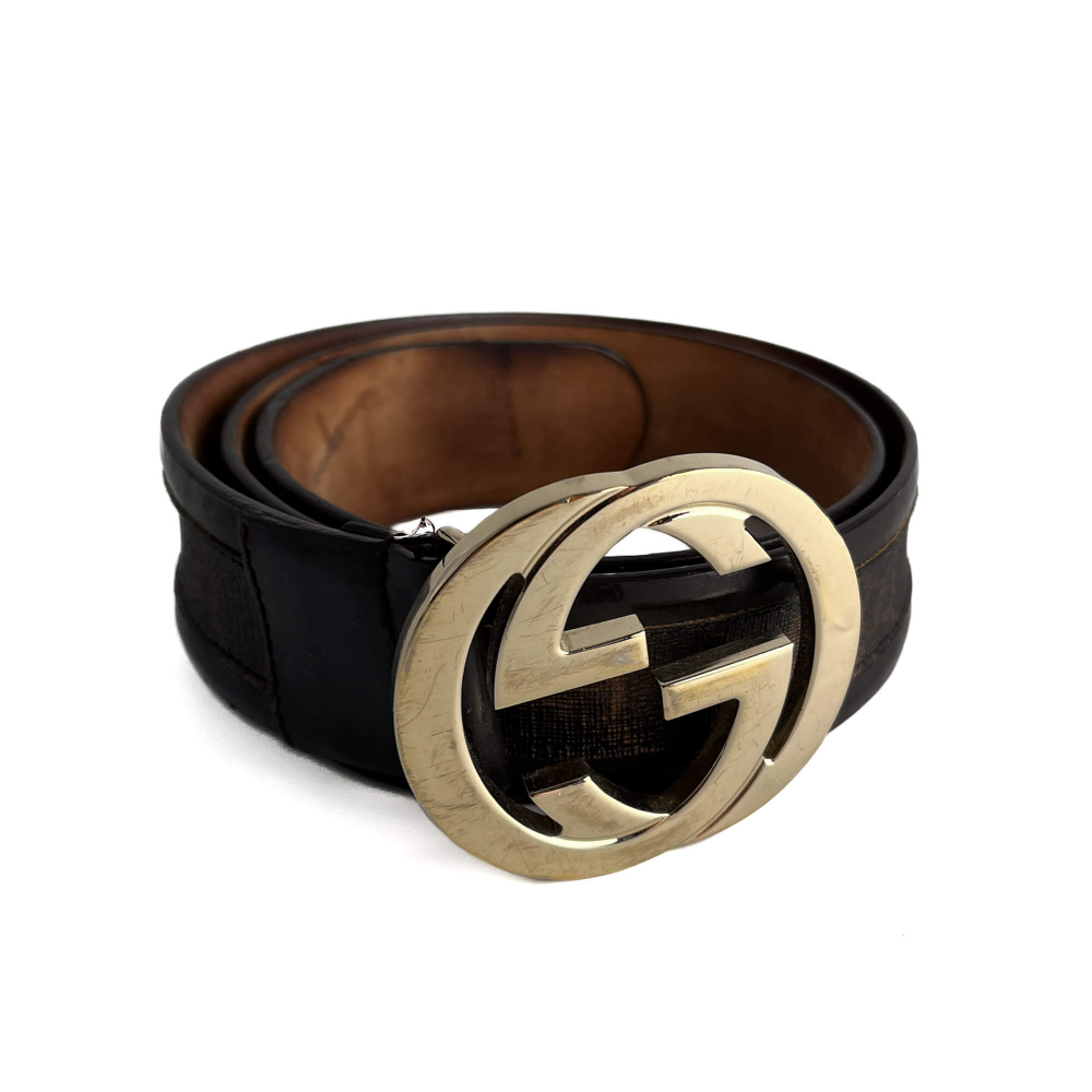 Gucci Interlocking GG Leather Wide Belt 85/34 Brown