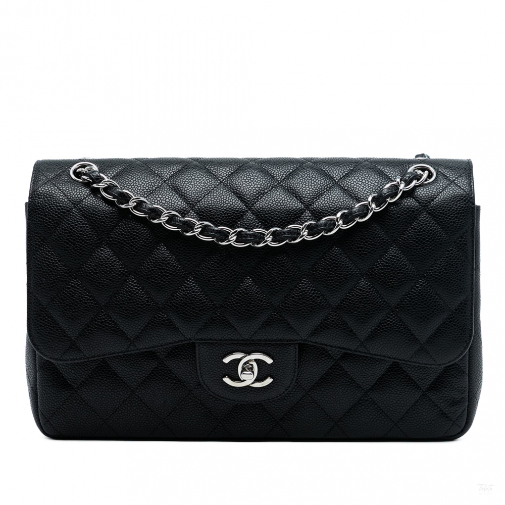 Chanel Classic Double Flap Jumbo Matelassè Caviar Leather Flap Handbag Black