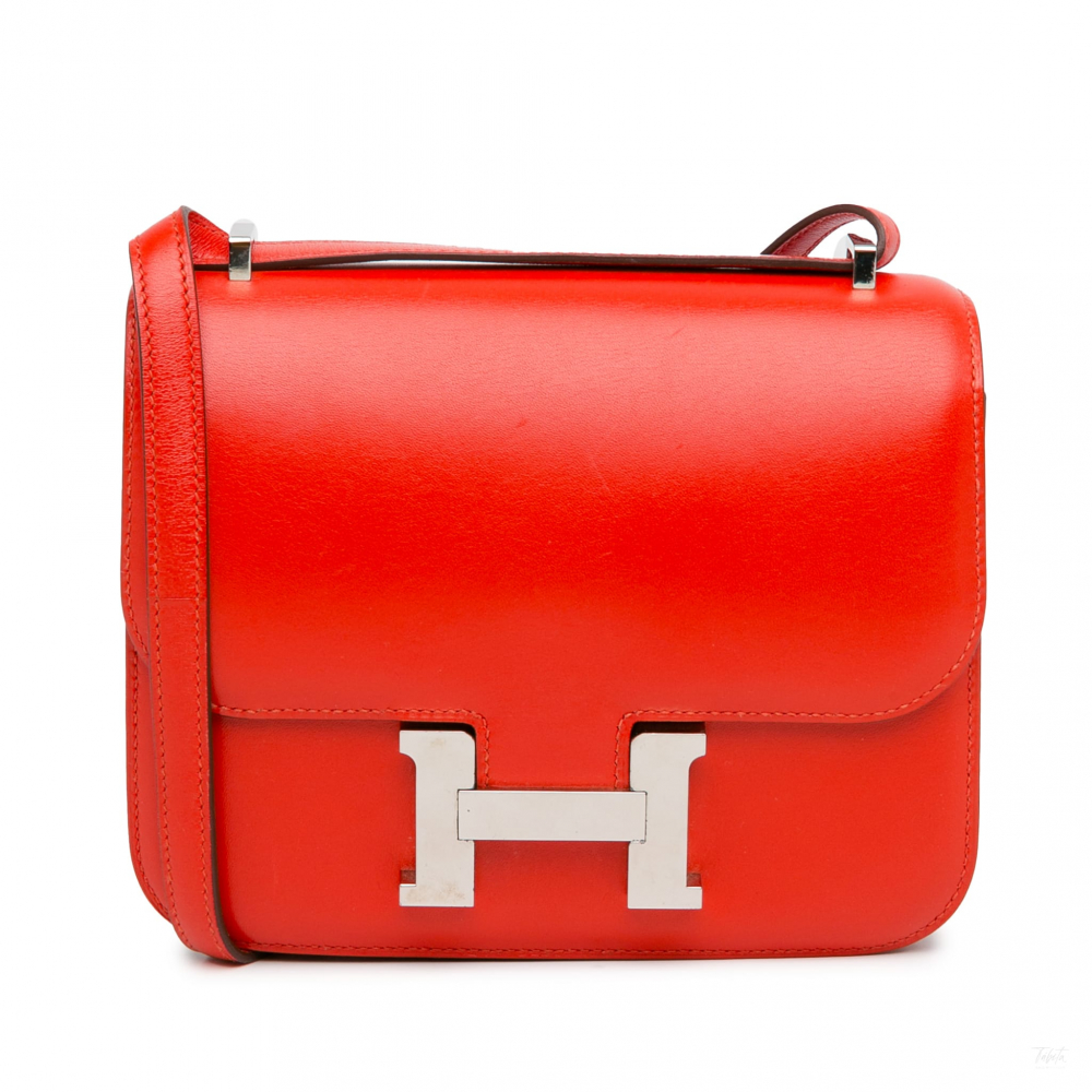 Hermès Constance 18 Tadelakt Leather Shoulder Bag Rouge Tomate