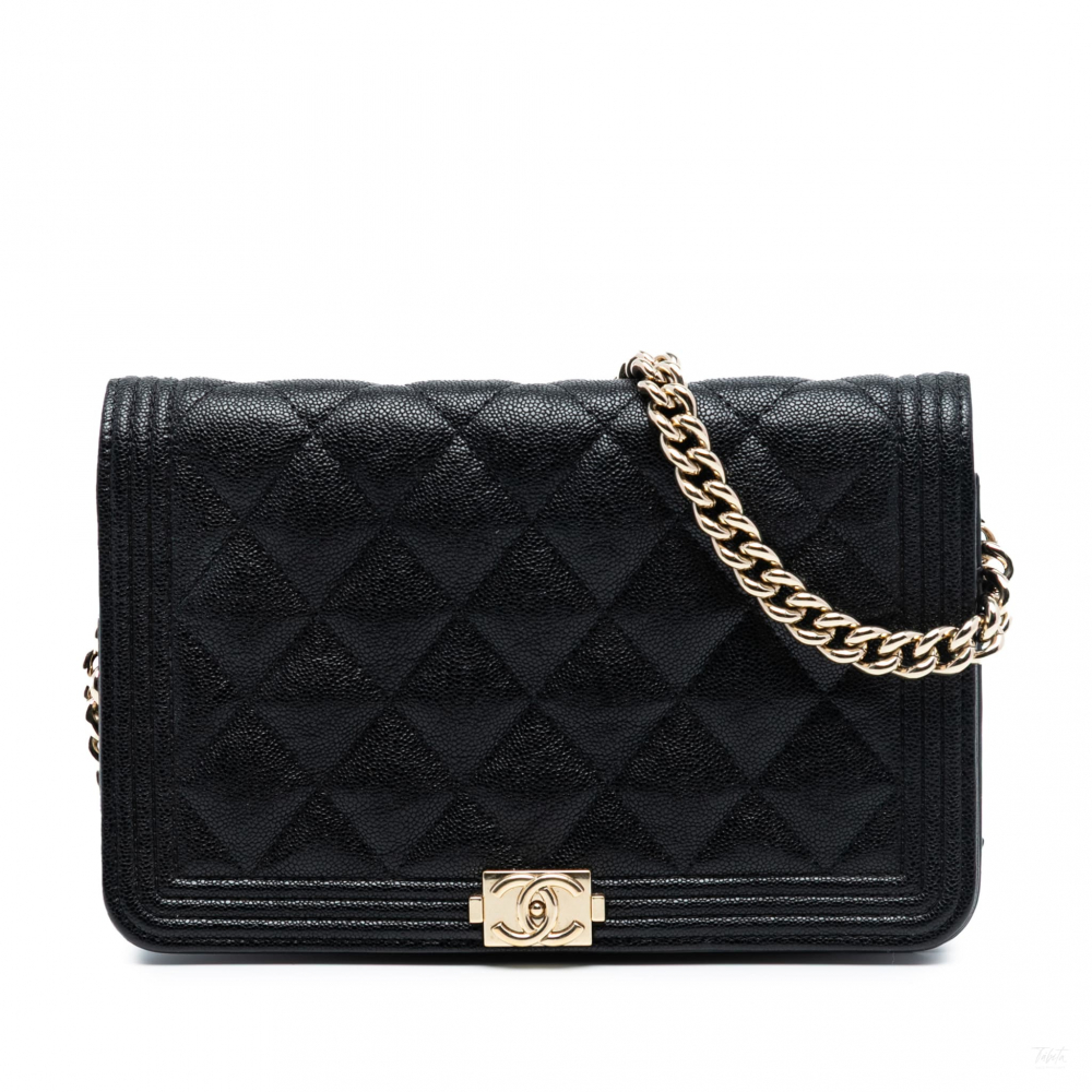 Chanel Boy Caviar Leather Quilted Wallet on Chain Crossbody Black
