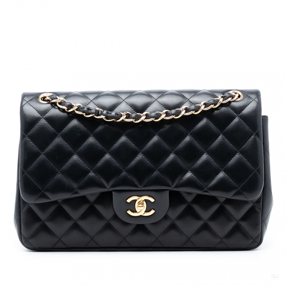 Chanel Classic Double Flap Jumbo Lambskin Leather Matelassè Handbag Black