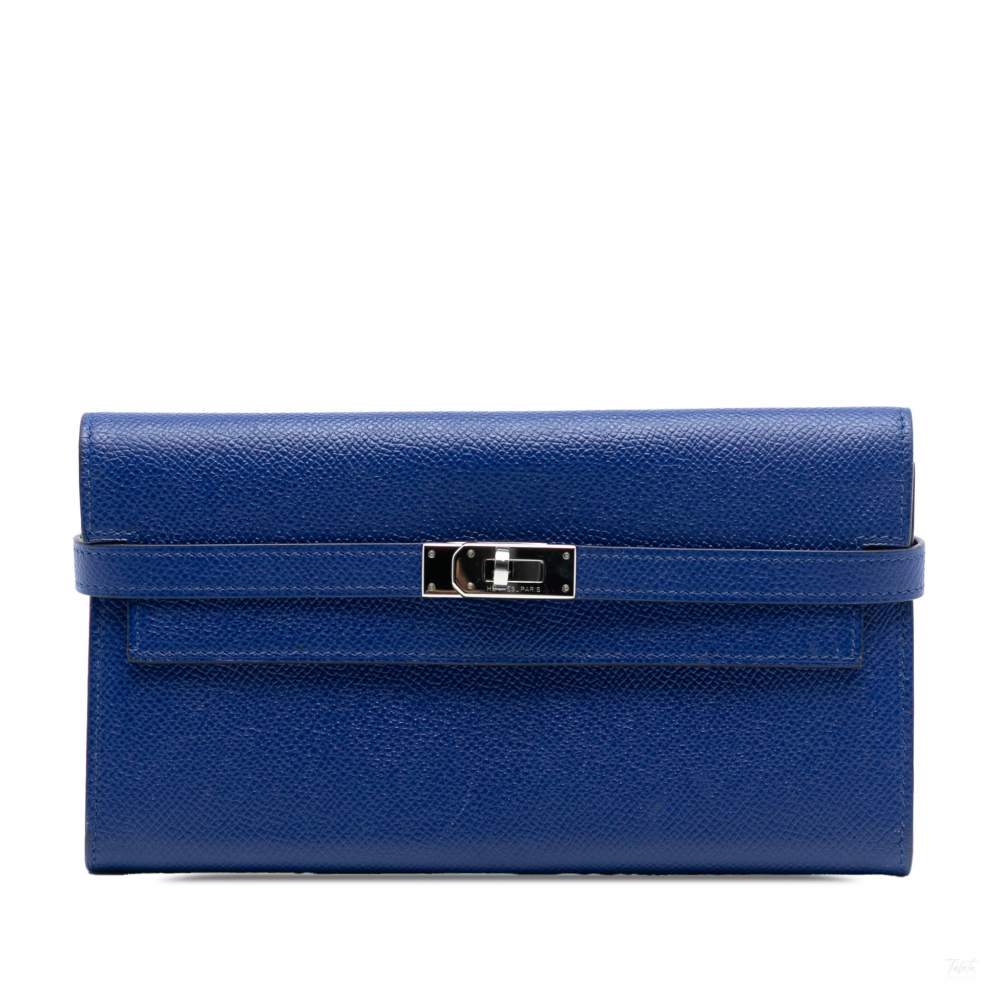 Hermès Kelly Epsom Leather Long Wallet Blue Electric