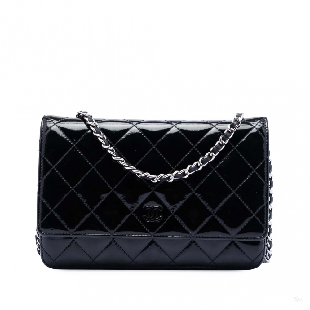 Chanel WOC Patent Leather Quilted Flap Crossbody Black