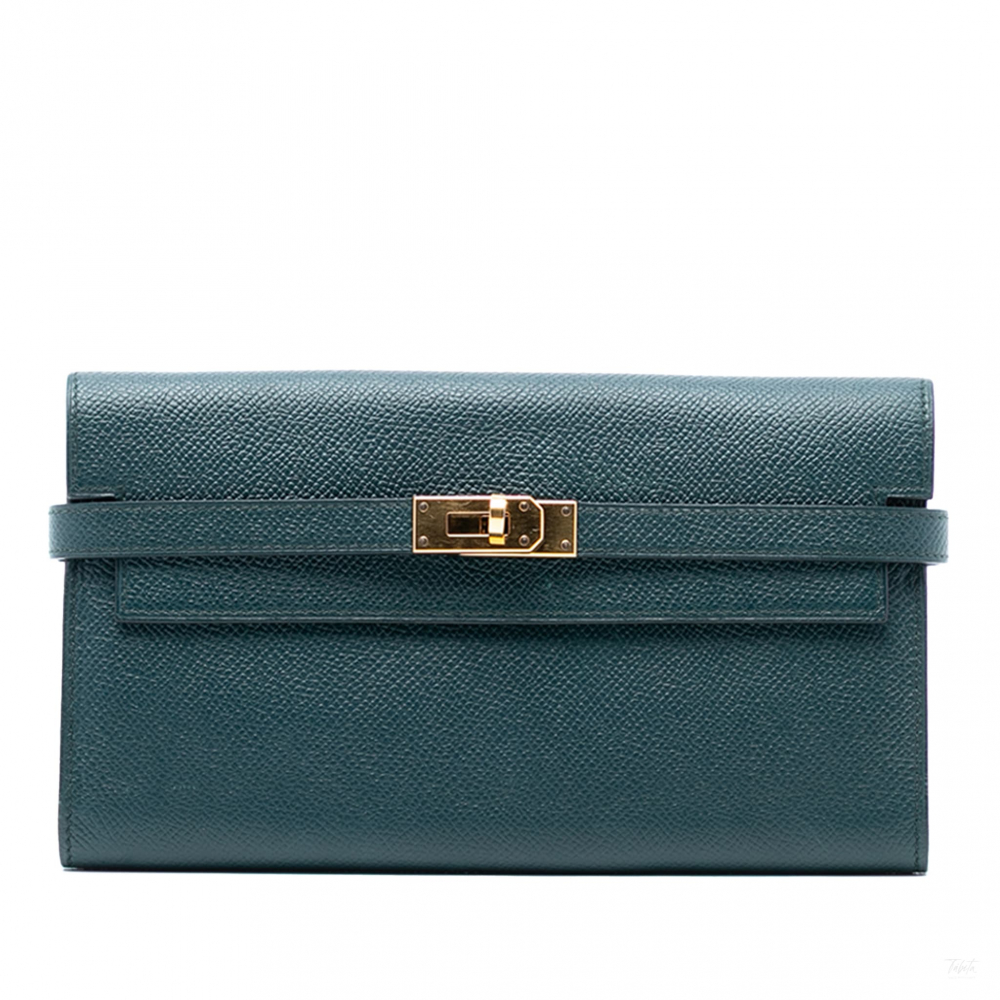 Hermès Kelly Epsom Leather Long Wallet Vert Cypress